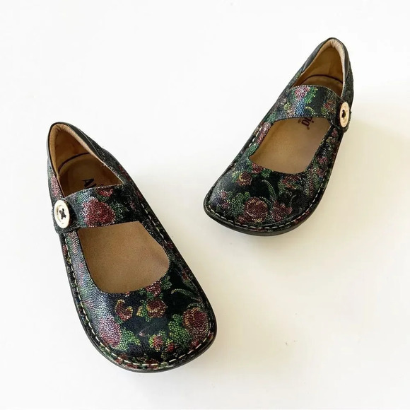 Alegria Paloma‎ Black Leather Colorful Embossed Mary Jane Size 37 WIDE Tapestry - Picture 14 of 14